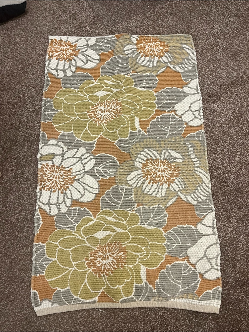 Decorative Floral Door Mat in Mustard, Olive & Gray